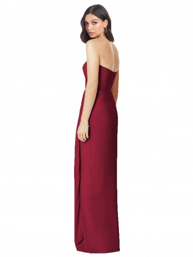 Side Front Slit Draped Strapless Chiffon Bridesmaid Dress UK
