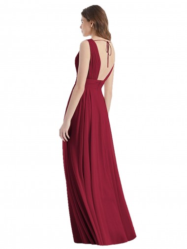 Plunge Deep V-Neckline Low Back Chiffon Bridesmaid Ress UK