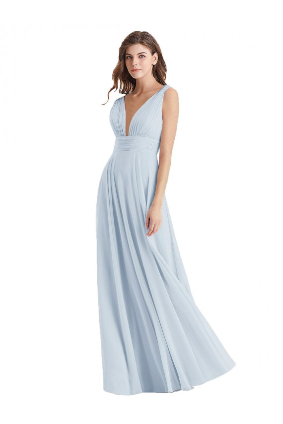 Plunge Deep V-Neckline Low Back Chiffon Bridesmaid Ress UK