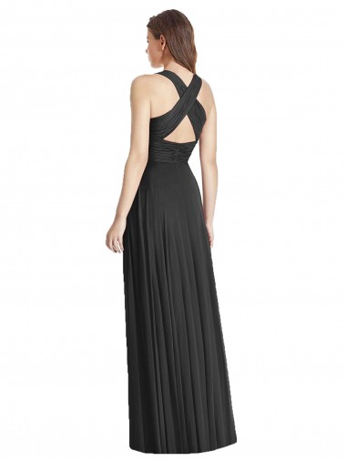 Full Length V-Neck Chiffon Bridesmaid Dress with Wide Criss Cross Straps UK