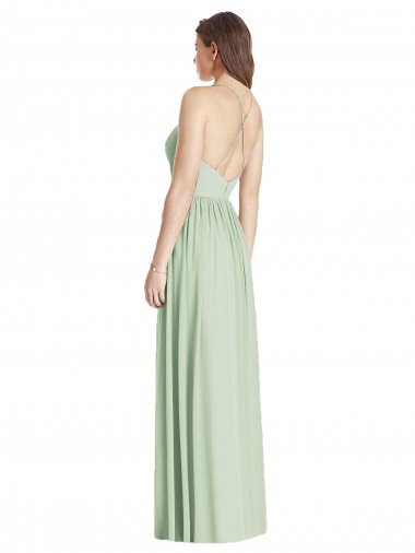 Criss Cross Strap Backless Maxi Long Chiffon Bridesmaid Dress UK