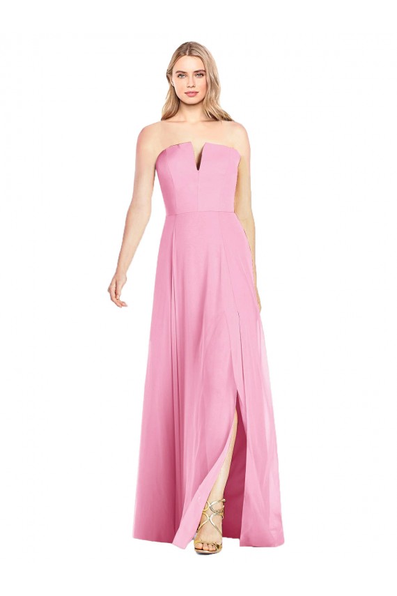 Strapless Notch Chiffon Maxi Bridesmaid Dress UK