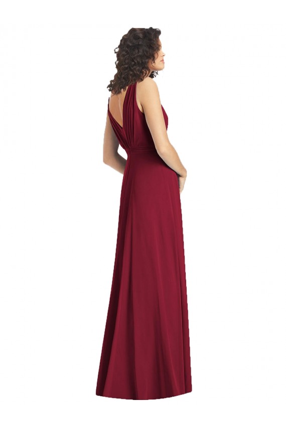 Draped V-Neck Long Sleeveless Chiffon Bridesmaid Dress UK