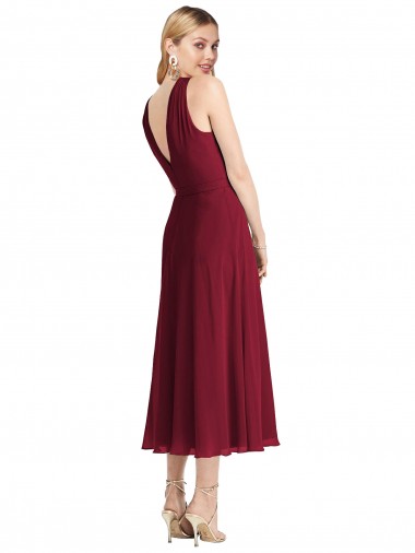 Midi Length Halter Plunging V-Back Chiffon Bridesmaid Dress / Cocktail Dress UK