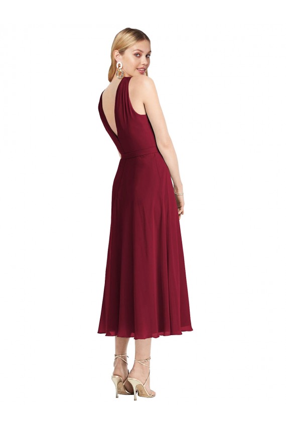 Midi Length Halter Plunging V-Back Chiffon Bridesmaid Dress / Cocktail Dress UK