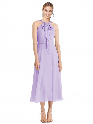Midi Length Halter Plunging V-Back Chiffon Bridesmaid Dress / Cocktail Dress UK
