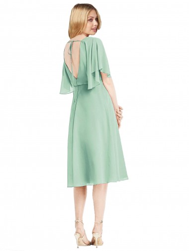 Open Back Flutter Sleeves Cocktail Length Chiffon Bridesmaid Dress UK