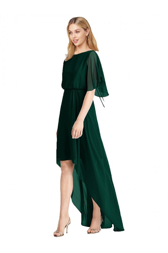 Plunging V Back Flutter Sleeves Cocktail Length Chiffon Bridesmaid Dress UK