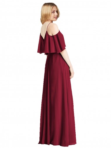 Spaghetti Straps V-Neck Chiffon Bridesmaid Dress with Sash Tie UK