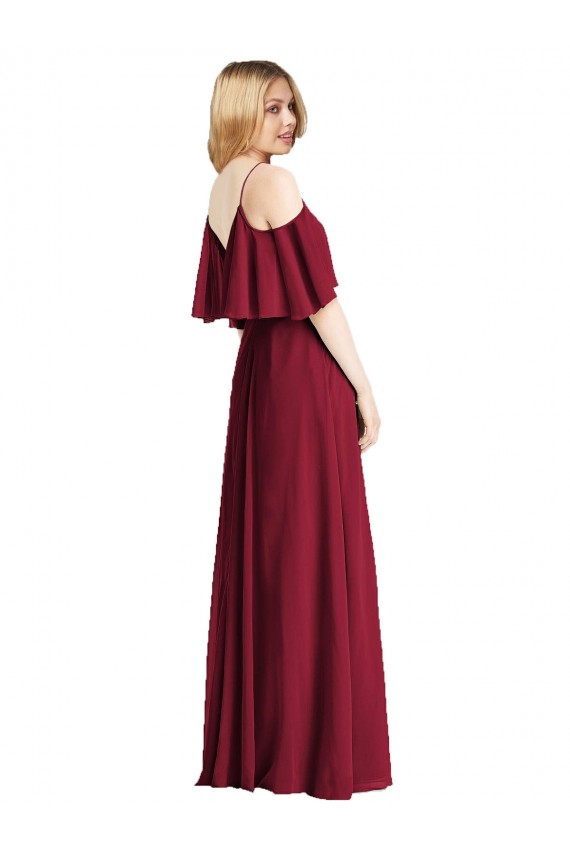 Spaghetti Straps V-Neck Chiffon Bridesmaid Dress with Sash Tie UK