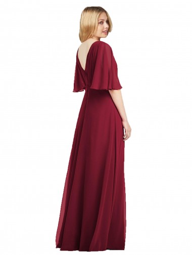 Full Length Lux Chiffon Flutter Sleeves Bridesmaid Dress UK