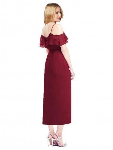 Cocktail Wrap Chiffon Bridesmaid Dress with Fluttering Ruffles UK