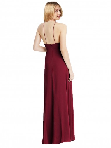High-Neck Maxi Bridesmaid Dress with Front Slit UK