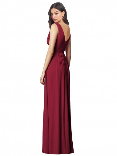 Draped V-Neck Shirred Chiffon Maxi Bridesmaid Dress UK