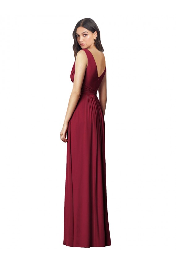 Draped V-Neck Shirred Chiffon Maxi Bridesmaid Dress UK
