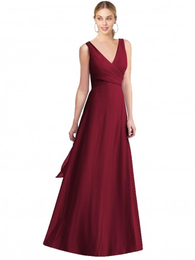 Sleeveless V-Neck Chiffon Wrap Bridesmaid Dress UK