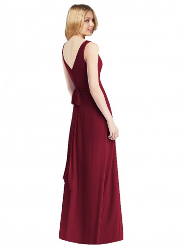 Sleeveless V-Neck Chiffon Wrap Bridesmaid Dress UK