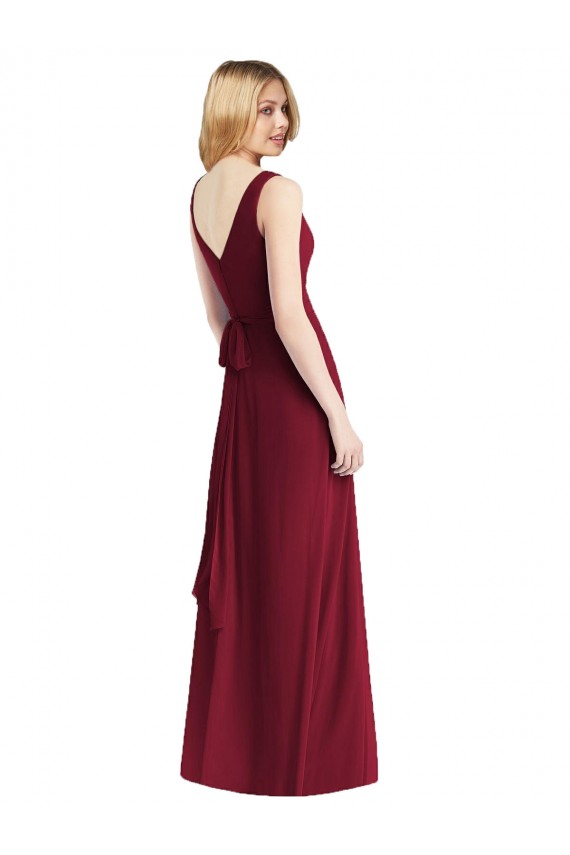 Sleeveless V-Neck Chiffon Wrap Bridesmaid Dress UK