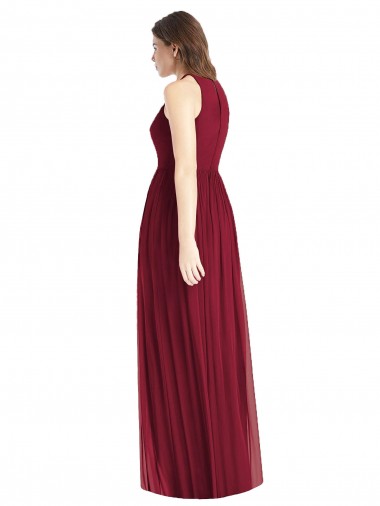 Shirred Skirt Jewel Neck Halter Chiffon Bridesmaid Dress with Front Slit UK