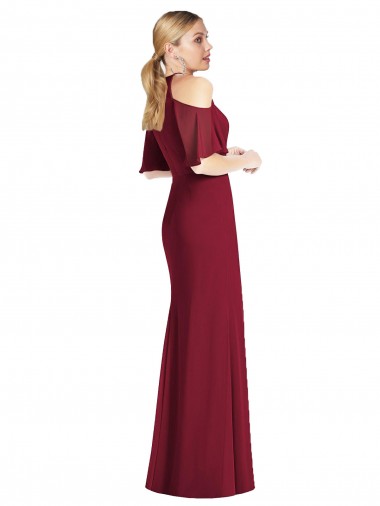 Ruffle Cold-Shoulder Mermaid Chiffon Maxi Bridesmaid Dress UK