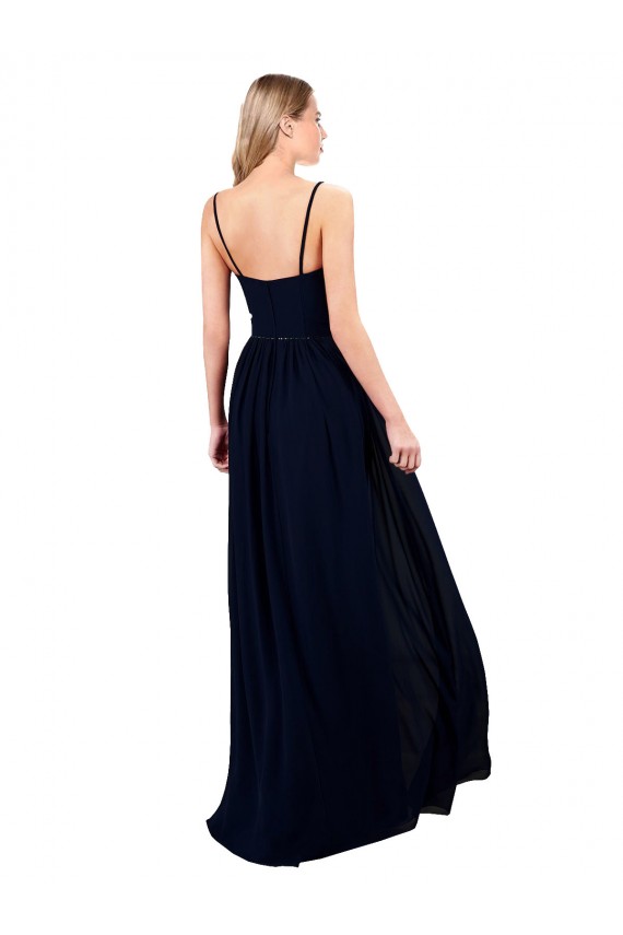 Draped A-Line Chiffon Formal Bridesmaid Dress with Spaghetti Straps and High Slit UK