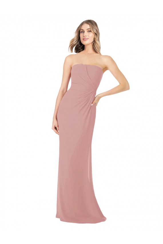 Draped Strapless Sheath Long Chiffon Bridesmaid Dress UK