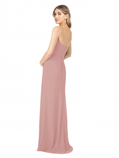 Draped Strapless Sheath Long Chiffon Bridesmaid Dress UK