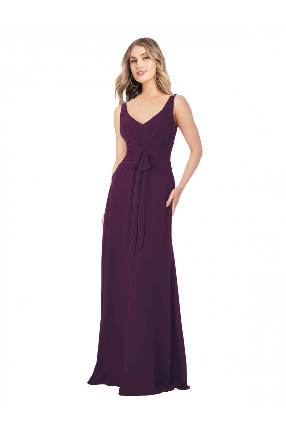 Long Chiffon Bridesmaid Dress with Front Bow UK