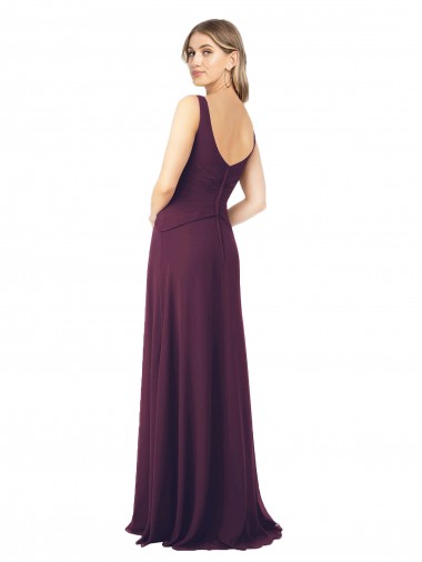 Long Chiffon Bridesmaid Dress with Front Bow UK