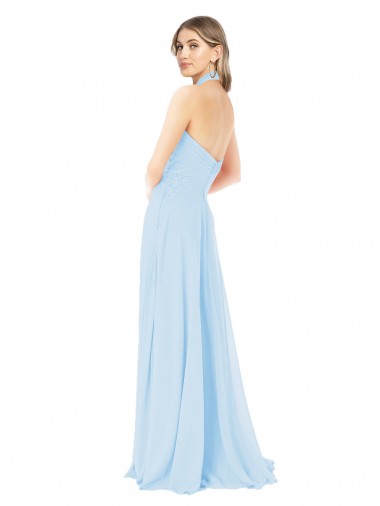 Criss Cross High Neck Halter Chiffon Bridesmaid Dress UK