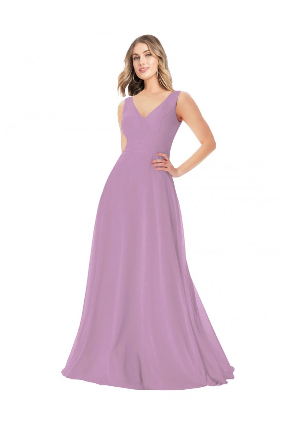 Simple Chiffon V-Neck Bridesmaid Dress with Draped V-Back UK