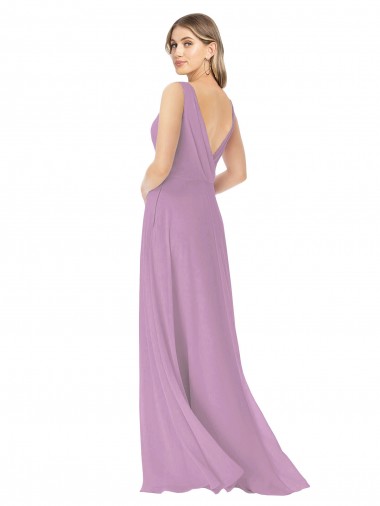 Simple Chiffon V-Neck Bridesmaid Dress with Draped V-Back UK