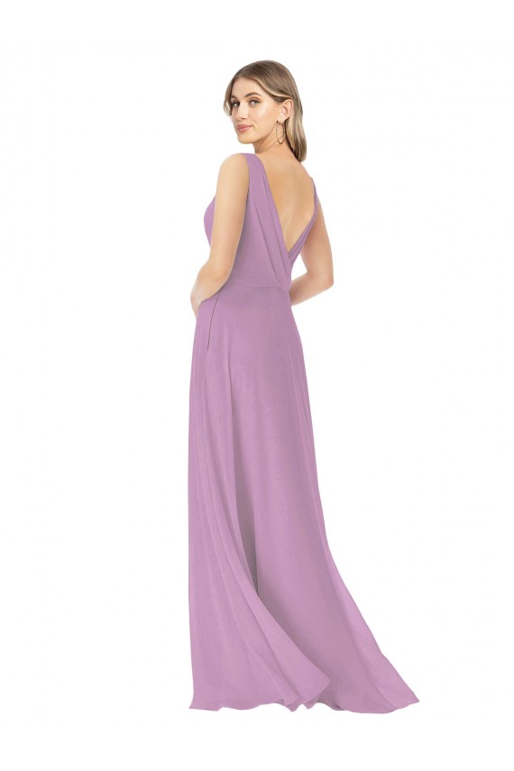 Simple Chiffon V-Neck Bridesmaid Dress with Draped V-Back UK