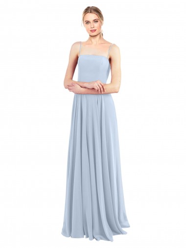 Luxe Chiffon Straight Neckline Long Chiffon Bridesmaid Dress with Skinny Straps UK