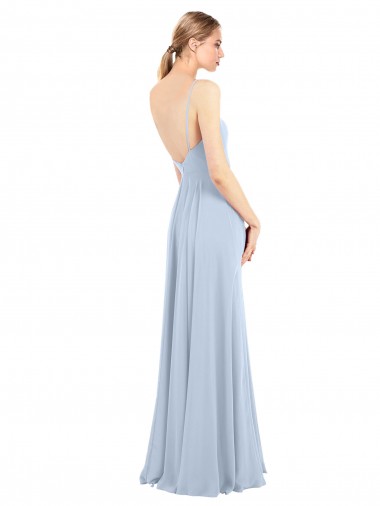 Luxe Chiffon Straight Neckline Long Chiffon Bridesmaid Dress with Skinny Straps UK