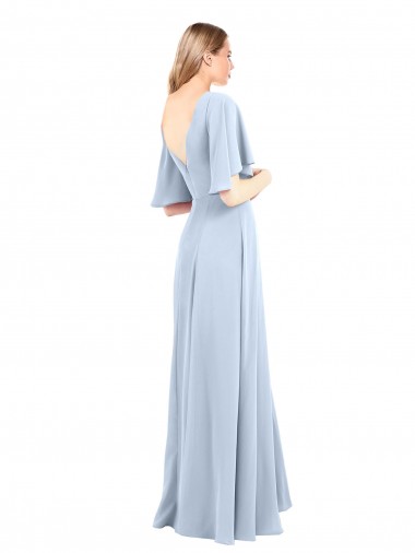 V-Neckline and Cascading Flutter Sleeves Chiffon Bridesmaid Dress with Front Slit UK