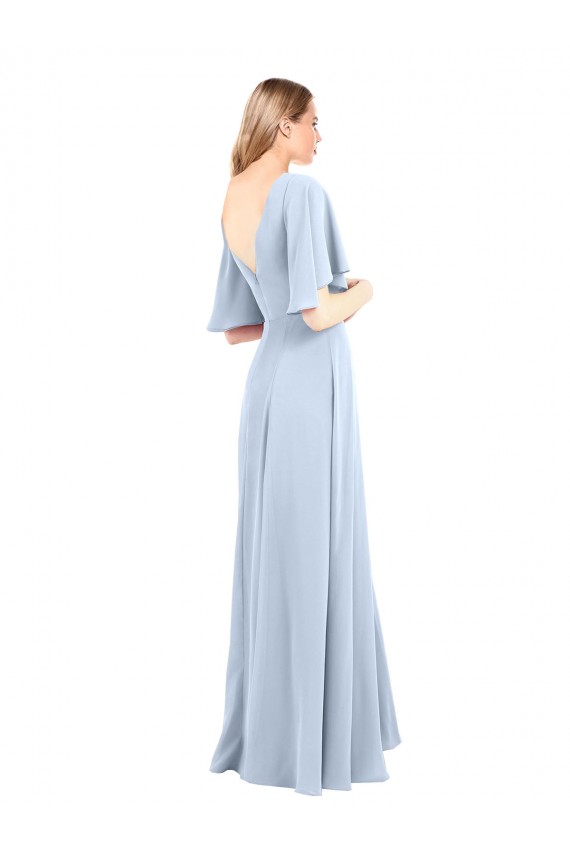 V-Neckline and Cascading Flutter Sleeves Chiffon Bridesmaid Dress with Front Slit UK