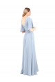 V-Neckline and Cascading Flutter Sleeves Chiffon Bridesmaid Dress with Front Slit UK