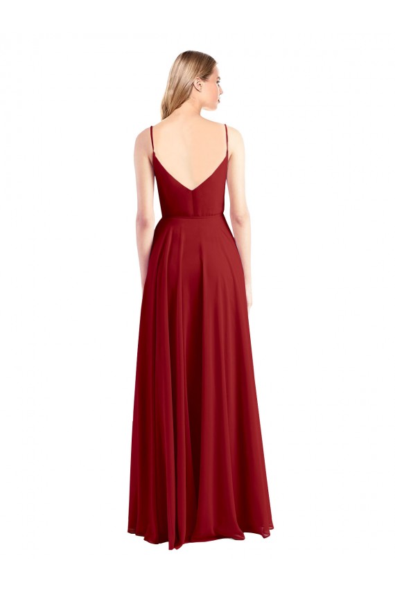 A-Line Spaghetti Straps V-Neckline Chiffon Bridesmaid Dress Open Back UK