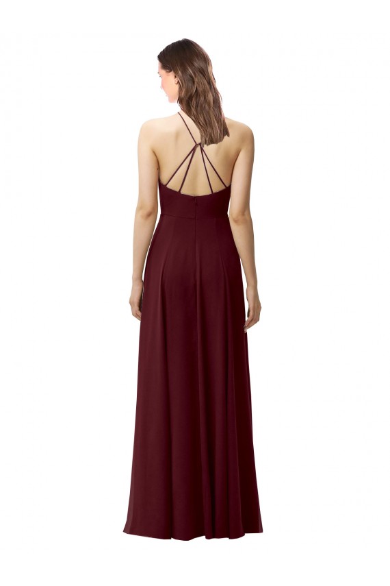 Slim Long High Halter Neck Chiffon Bridesmaid Dress with High Side Slit UK