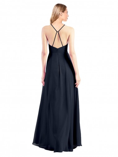 Plunging V-Neckline Halter Chiffon Wrap Bridesmaid Dress / Prom Dress with High Slit UK