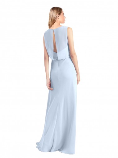 Illusion Boat Neck Long Full Length Chiffon Bridesmaid Dress with Keyhole Back UK