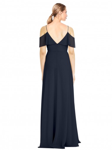 Draped Sleeves Flounce Neckline Long Chiffon Bridesmaid Dress with Spaghetti Straps UK