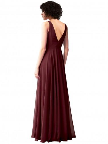 Draped Cowl Neck Long Chiffon Bridesmaid Dress with Wide Straps UK