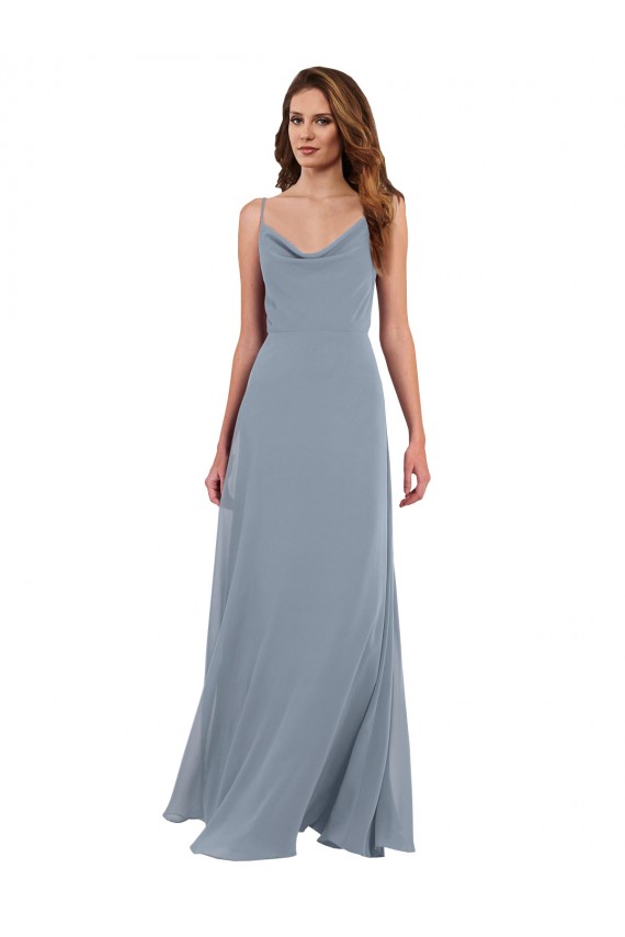 Long Full Length Draped Cowl Neck V-Back Slip Chiffon Bridesmaid Dress UK