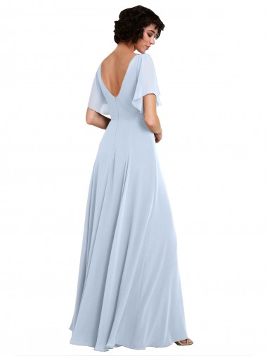 Split Flutter Sleeves V-Neck Chiffon Bridesmaid Dress with Open V-Back UK