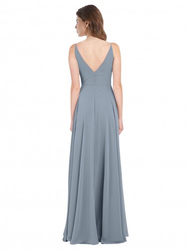 Fitted V-Neckline Long Chiffon Bridesmaid Dress with V-Back UK