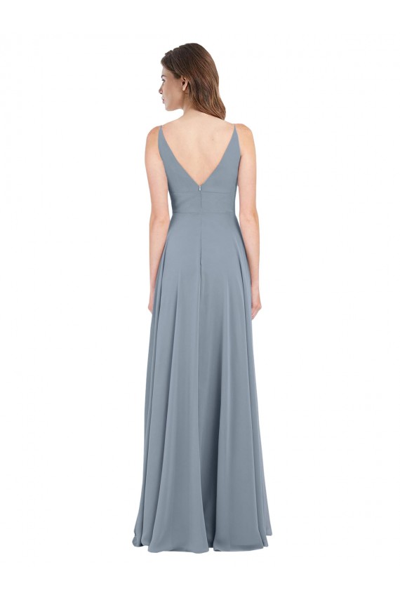 Fitted V-Neckline Long Chiffon Bridesmaid Dress with V-Back UK