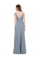 Fitted V-Neckline Long Chiffon Bridesmaid Dress with V-Back UK