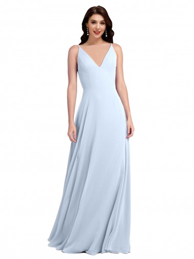 Long Floor Length V-Neck Chiffon Bridesmaid Dress with Keyhole Back UK